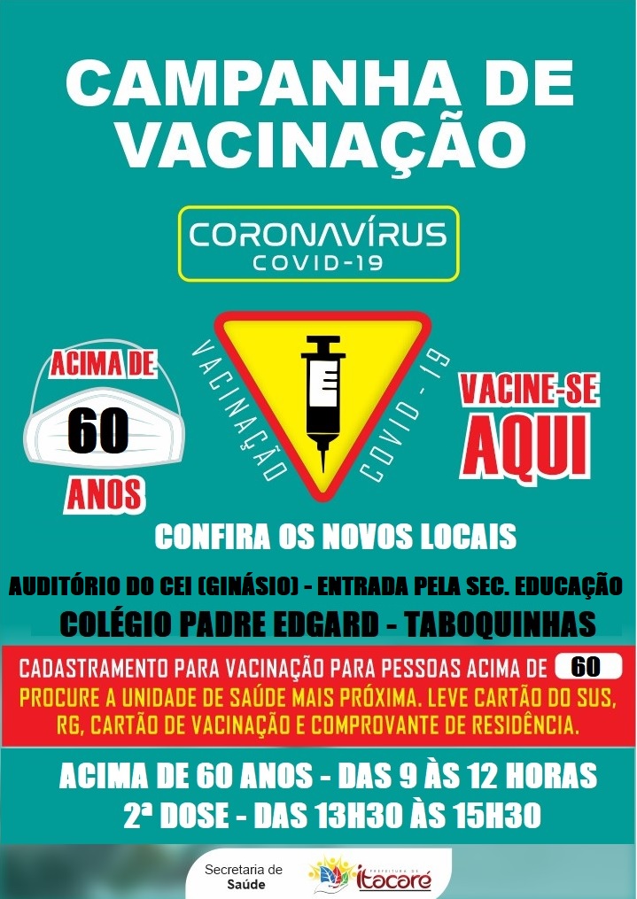 Itacaré realiza a vacinação  de pessoas acima de 60 anos