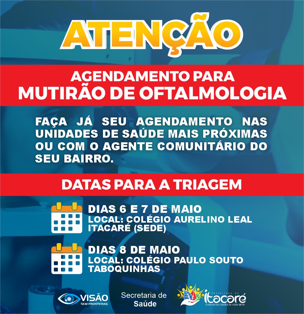 Faça já o seu agendamento nas unidades de saúde ou com o Agente Comunitário de Saúde do seu bairro.