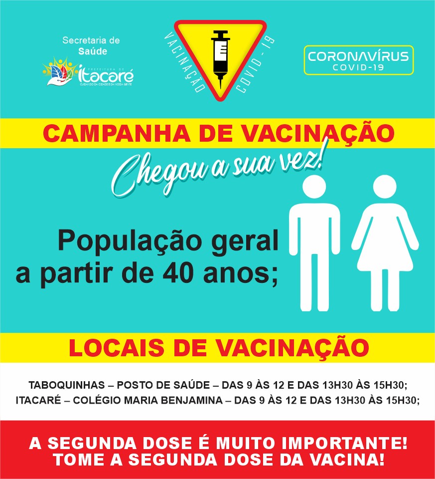 Itacaré continua com vacinação para as pessoas acima de 40 anos