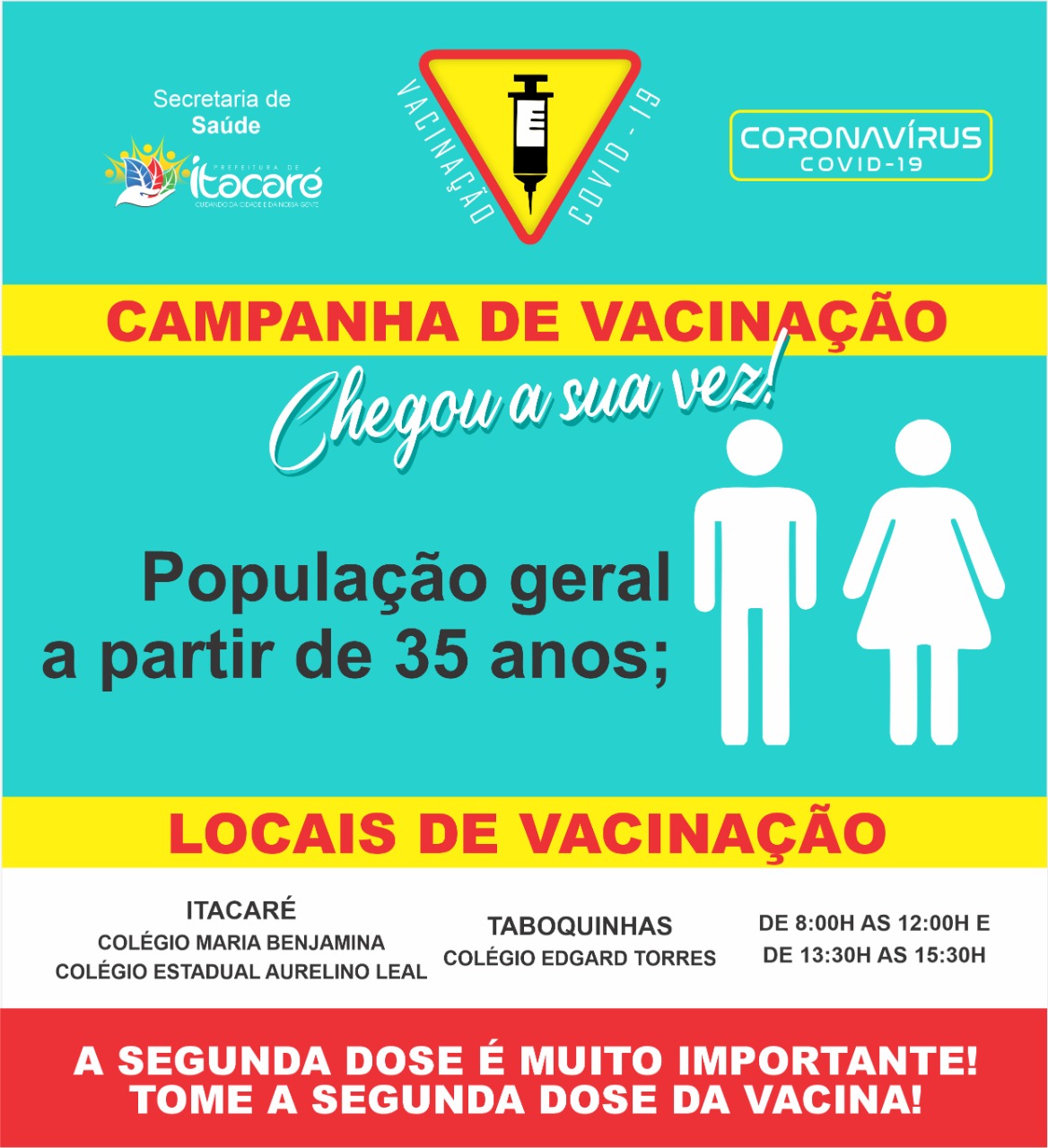 Itacaré realiza a vacinação para acima de 35 anos contra a Covid