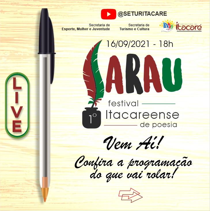 Live do 1° Festival Itacareense de Poesia será nesta quinta-feira