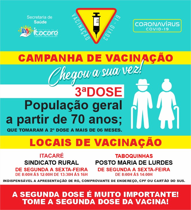 Itacaré aplica a 3ª dose para idosos acima de 70 anos e imunossuprimidos