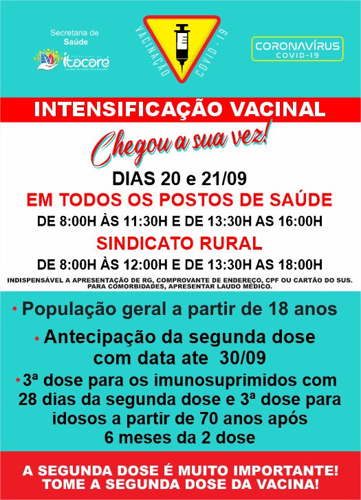 Itacaré realiza nesta segunda e terça-feira a vacinação em todos os postos de saúde