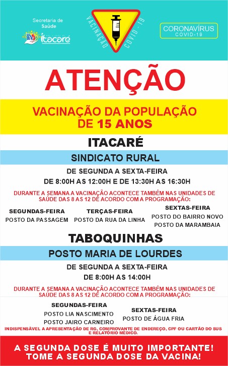 Itacaré realiza vacinação contra Covid-19 para acima de 15 anos