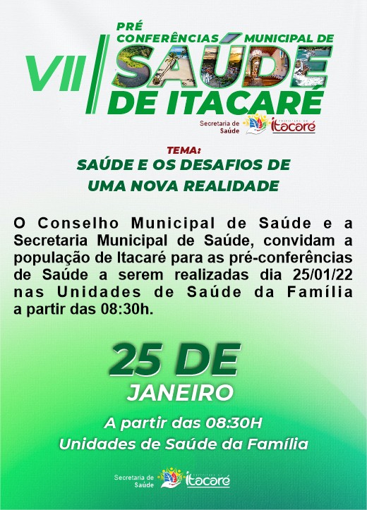 É nesta terça-feira, dia 25 de janeiro, a partir das 8h30min, na Unidade de Saúde do seu bairro. Participe.