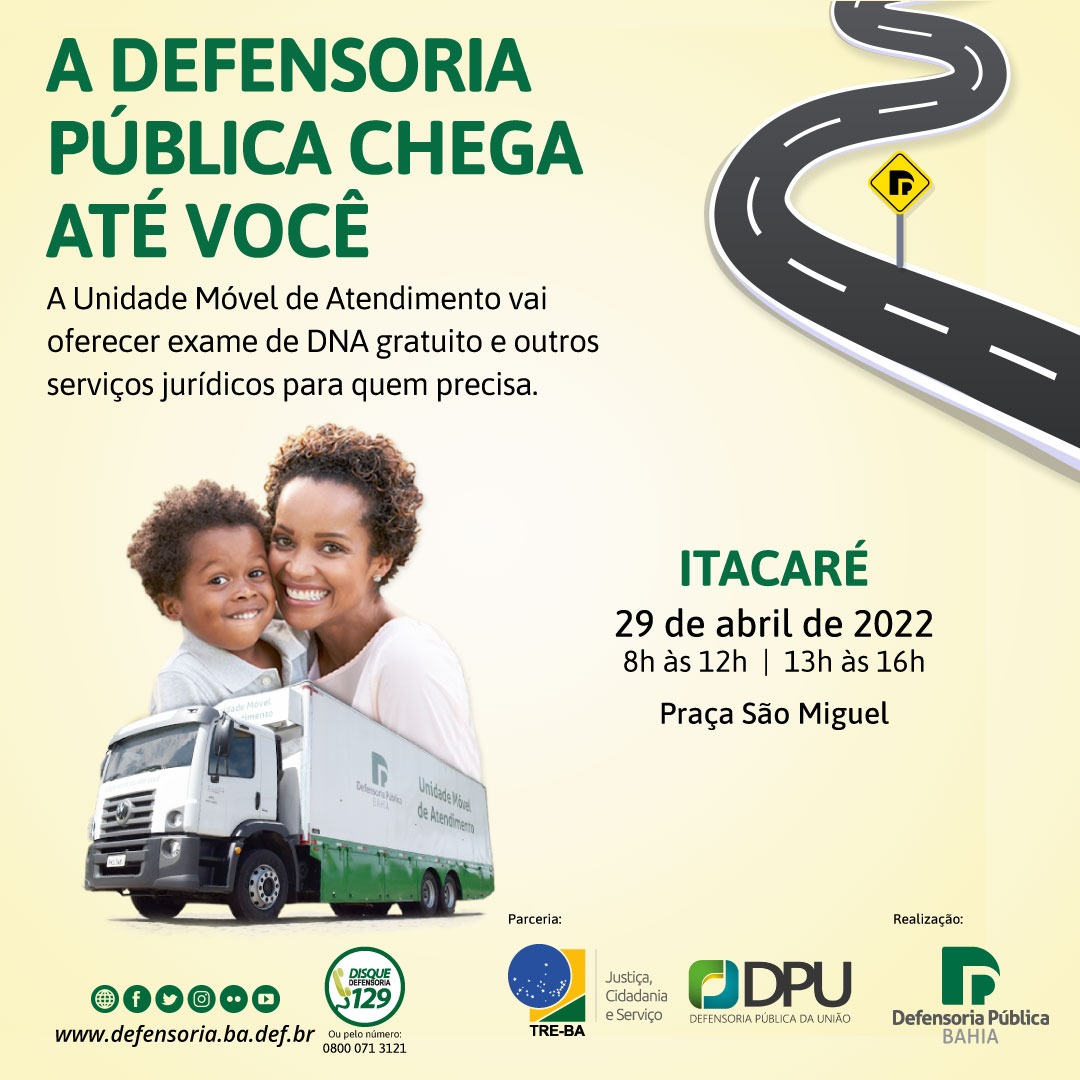 Unidade da Defensoria Pública  estará em Itacaré dia 29 de abril